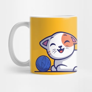 Cute cat playing with yarn ball cartoon Mug